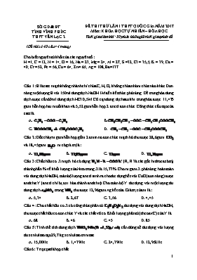 Đề thi thử lần 1 THPT quốc gia năm 2017 môn Khoa học tự nhiên  Hóa Học